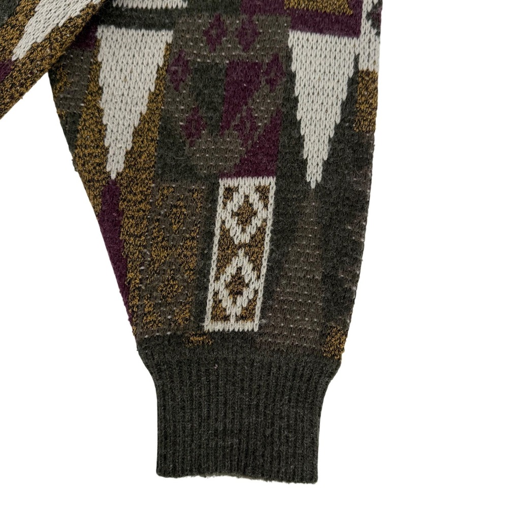 JT Beckett Vintage Mens XLT Abstract Geometric Knit Crewneck Sweater Olive Green - Picture 5 of 10